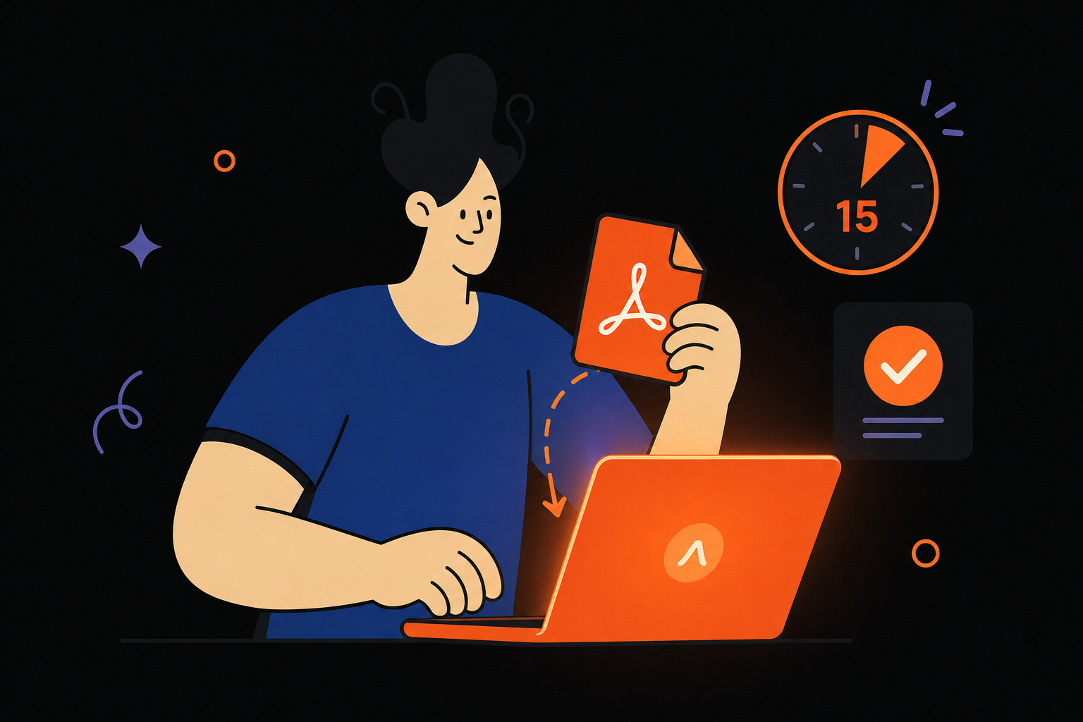 Illustration of a learner uploading a PDF into Sudar Studio to create a course in 15 minutes